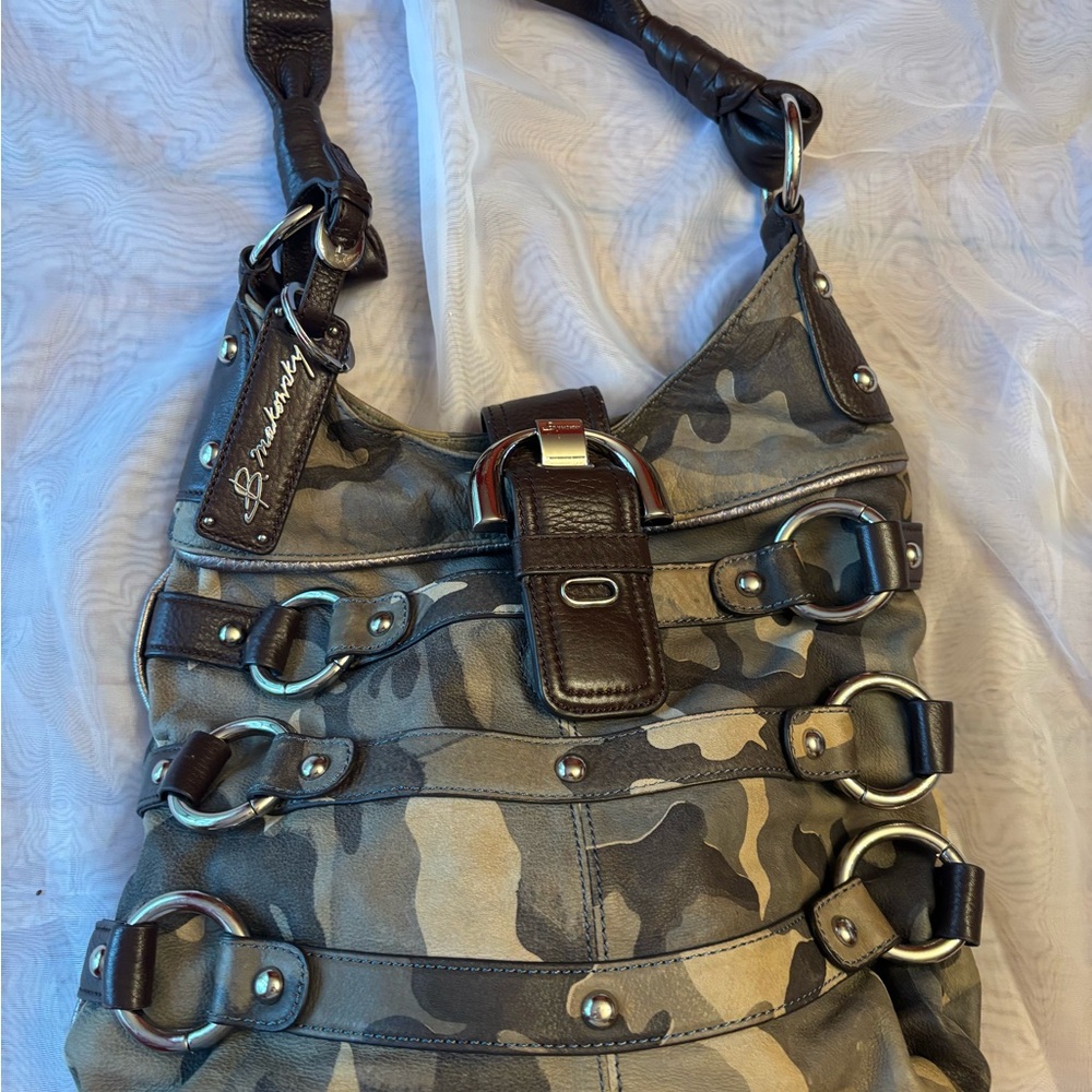 B. Makowsky Camouflage and Brown Shoulder Bag